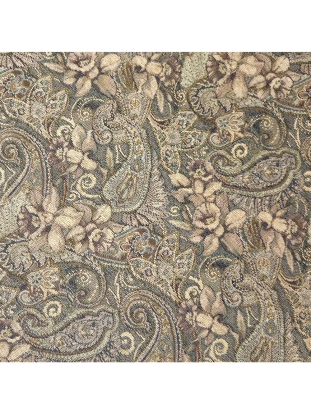 Floral Daffodil Paisley Upholstery Fabric Beige Green Tapestry 7 Yards 57 Inches - Picture 3 of 5
